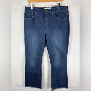 RACHEL ROY Wide Leg Ankle Crop Stretch Jeans Size 31 Raw Fray Hem Dark Wash‎